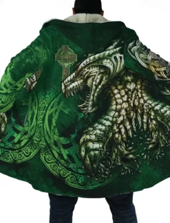 Men's Symbol 3D Tattoo Printed Winter Coat Fleece Jacket Coat Warm Breathable Comfortable Vintage Abstract Sports & Outdoor Daily Wear Going out Zipper Pocket Print Fall & Winter Hoodie Long Sleeve