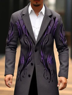 Men's Symbol Winter Coat Overcoat Coat Warm Breathable Comfortable Vintage Business Work Wear to work Going out Pocket Print Fall & Winter Turndown Long Sleeve Ginger Purple khaki