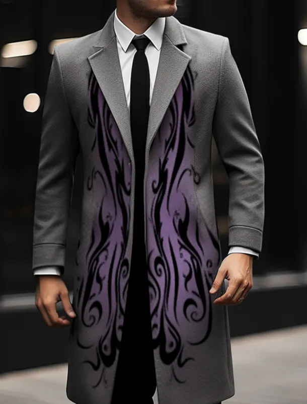 Men's Symbol Winter Coat Overcoat Coat Warm Breathable Comfortable Vintage Business Work Wear to work Going out Pocket Print Fall & Winter Turndown Long Sleeve Ginger Purple khaki