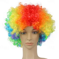 Men's Synthetic Afro Wig with Bangs Short Rainbow Colors Dark Gold Orange Black White Synthetic Hair for Carnival