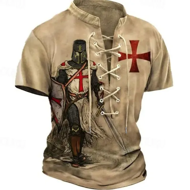 Men's T Shirt Graphic Knights Templar Stand Collar Clothing Apparel 3D Print Causal Memorial Day Short Sleeve Lace up Print Polyester Vintage Fashion Designer