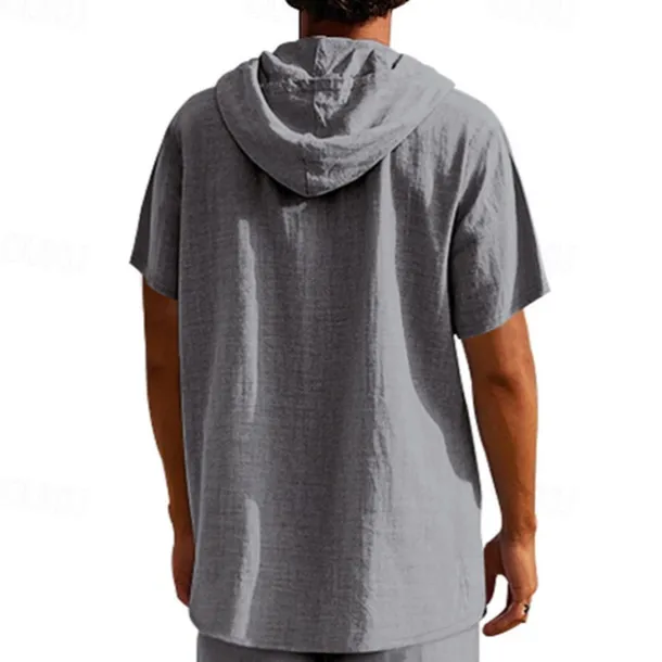 Men's T Shirt Henley Shirt Tee Short Sleeve Shirt Short Sleeve Hooded Summer Spring Plain Fashion Designer Basic Buttons Vacation Street Going out Black White Yellow Top Tee for Men