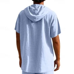 Men's T Shirt Henley Shirt Tee Short Sleeve Shirt Short Sleeve Hooded Summer Spring Plain Fashion Designer Basic Buttons Vacation Street Going out Black White Yellow Top Tee for Men