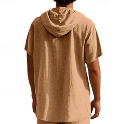 Men's T Shirt Henley Shirt Tee Short Sleeve Shirt Short Sleeve Hooded Summer Spring Plain Fashion Designer Basic Buttons Vacation Street Going out Black White Yellow Top Tee for Men