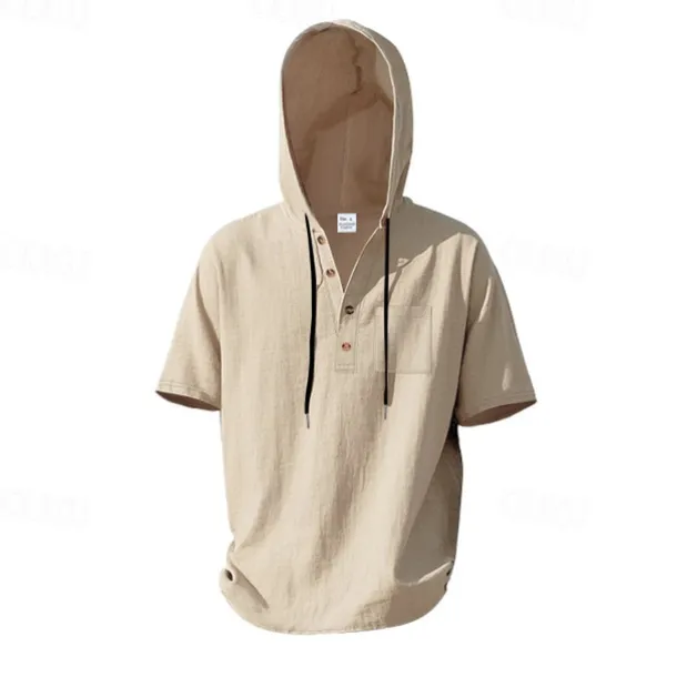 Men's T Shirt Henley Shirt Tee Short Sleeve Shirt Short Sleeve Hooded Summer Spring Plain Fashion Designer Basic Buttons Vacation Street Going out Black White Yellow Top Tee for Men