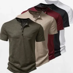 Men's T Shirt Henley Shirt Tee Top Short Sleeves Plain Designer Basic Modern Contemporary Buttons Henley Vacation Street Going out Summer Wine Black White Henley T-Shirt