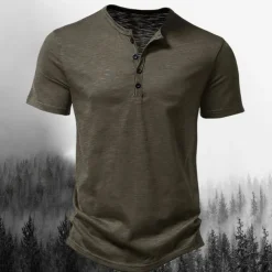 Men's T Shirt Henley Shirt Tee Top Short Sleeves Plain Designer Basic Modern Contemporary Buttons Henley Vacation Street Going out Summer Wine Black White Henley T-Shirt