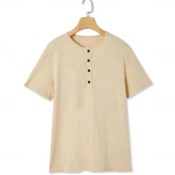 Men's T Shirt Henley Shirt Tee Top Short Sleeves Plain Designer Basic Modern Contemporary Buttons Henley Vacation Street Going out Summer Wine Black White Henley T-Shirt