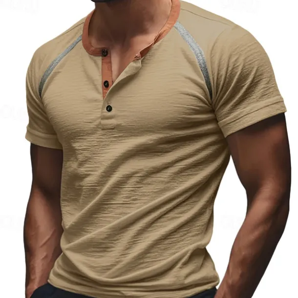 Men's T Shirt Henley Shirt Tee Short Sleeve Shirt Short Sleeve Henley Summer Plain Fashion Designer Basic Patchwork Buttons Vacation Street Going out White Blue Green Top Tee for Men