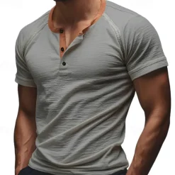 Men's T Shirt Henley Shirt Tee Short Sleeve Shirt Short Sleeve Henley Summer Plain Fashion Designer Basic Patchwork Buttons Vacation Street Going out White Blue Green Top Tee for Men