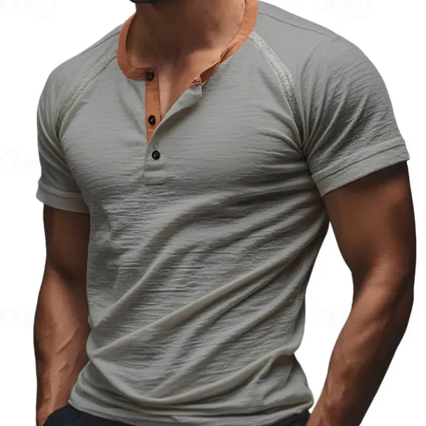 Men's T Shirt Henley Shirt Tee Short Sleeve Shirt Short Sleeve Henley Summer Plain Fashion Designer Basic Patchwork Buttons Vacation Street Going out White Blue Green Top Tee for Men
