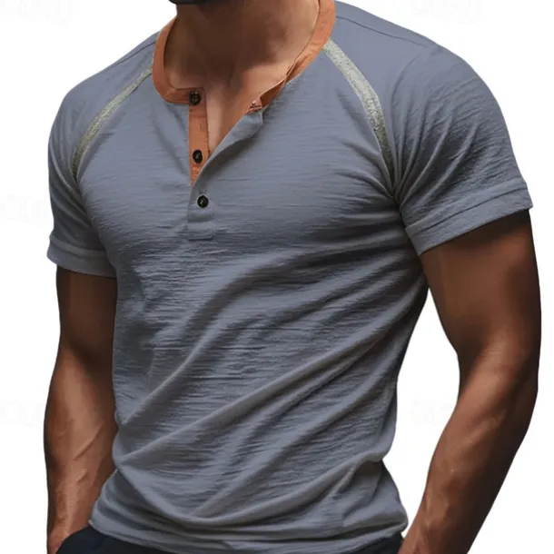 Men's T Shirt Henley Shirt Tee Short Sleeve Shirt Short Sleeve Henley Summer Plain Fashion Designer Basic Patchwork Buttons Vacation Street Going out White Blue Green Top Tee for Men