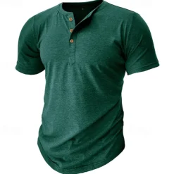 Men's T Shirt Henley Shirt Tee Top Short Sleeve Plain Fashion Designer Basic Button Up Henley Vacation Street Going out Spring & Summer Black White Light Green Henley T-Shirt