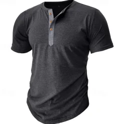 Men's T Shirt Henley Shirt Tee Top Short Sleeve Plain Fashion Designer Basic Button Up Henley Vacation Street Going out Spring & Summer Black White Light Green Henley T-Shirt