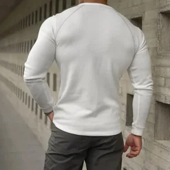 Men's T Shirt Henley Shirt Tee Top Long Sleeve Shirt Long Sleeve Plain Fashion Designer Basic Classic Henley Vacation Street Going out Spring & Fall Black White Navy Blue Henley T-Shirt