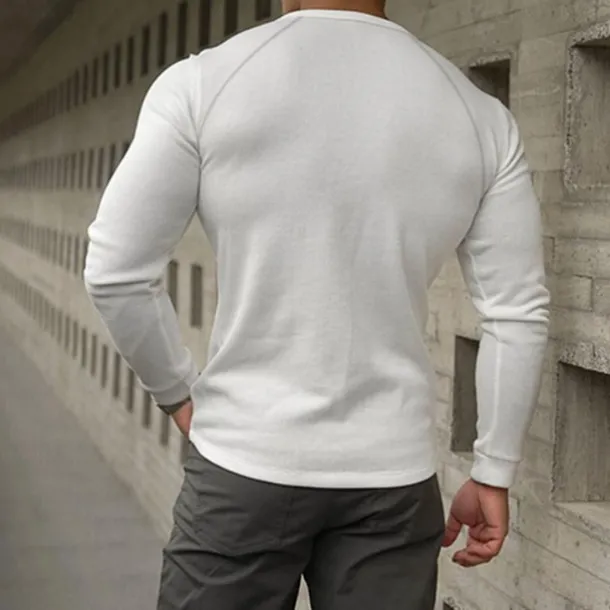 Men's T Shirt Henley Shirt Tee Top Long Sleeve Shirt Long Sleeve Plain Fashion Designer Basic Classic Henley Vacation Street Going out Spring & Fall Black White Navy Blue Henley T-Shirt