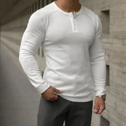 Men's T Shirt Henley Shirt Tee Top Long Sleeve Shirt Long Sleeve Plain Fashion Designer Basic Classic Henley Vacation Street Going out Spring & Fall Black White Navy Blue Henley T-Shirt