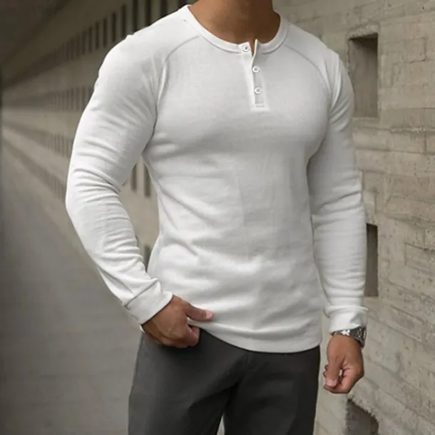 Men's T Shirt Henley Shirt Tee Top Long Sleeve Shirt Long Sleeve Plain Fashion Designer Basic Classic Henley Vacation Street Going out Spring & Fall Black White Navy Blue Henley T-Shirt