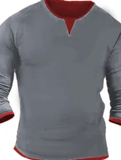 Men's T Shirt Henley Shirt Tee Top Long Sleeve Shirt Long Sleeve Henley Spring & Fall Color Block Fashion Designer Basic Patchwork Vacation Street Going out Black White Navy Blue Top Tee for Men