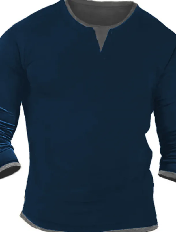 Men's T Shirt Henley Shirt Tee Top Long Sleeve Shirt Long Sleeve Henley Spring & Fall Color Block Fashion Designer Basic Patchwork Vacation Street Going out Black White Navy Blue Top Tee for Men