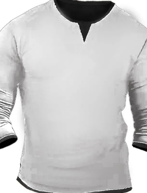 Men's T Shirt Henley Shirt Tee Top Long Sleeve Shirt Long Sleeve Henley Spring & Fall Color Block Fashion Designer Basic Patchwork Vacation Street Going out Black White Navy Blue Top Tee for Men