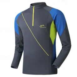 Men's T shirt Hiking Tee shirt Long Sleeve Quarter Zip Tee Tshirt Muscle T-Shirt Bodybuilding Stretch Tee Outdoor Quick Dry Workout Soft Sweat wicking Polyester Patchwork Black White Blue Gym