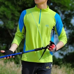 Men's T shirt Hiking Tee shirt Long Sleeve Quarter Zip Tee Tshirt Muscle T-Shirt Bodybuilding Stretch Tee Outdoor Quick Dry Workout Soft Sweat wicking Polyester Patchwork Black White Blue Gym