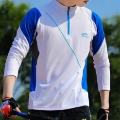 Men's T shirt Hiking Tee shirt Long Sleeve Quarter Zip Tee Tshirt Muscle T-Shirt Bodybuilding Stretch Tee Outdoor Quick Dry Workout Soft Sweat wicking Polyester Patchwork Black White Blue Gym