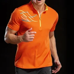 Men's T shirt Hiking Tee shirt Short Sleeve Quarter Zip Tee Tshirt Muscle T-Shirt Short Sleeve Shirt Outdoor Quick Dry Workout Soft Sweat wicking Polyester Red Blue Orange Gym Climbing Camping