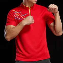 Men's T shirt Hiking Tee shirt Short Sleeve Quarter Zip Tee Tshirt Muscle T-Shirt Short Sleeve Shirt Outdoor Quick Dry Workout Soft Sweat wicking Polyester Red Blue Orange Gym Climbing Camping