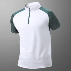 Men's T shirt Hiking Tee shirt Sleeveless Quarter Zip Tee Tshirt Muscle T-Shirt Short Sleeve Shirt Outdoor Quick Dry Workout Soft Sweat wicking Polyester Patchwork Black White Blue Gym Climbing