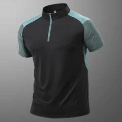 Men's T shirt Hiking Tee shirt Sleeveless Quarter Zip Tee Tshirt Muscle T-Shirt Short Sleeve Shirt Outdoor Quick Dry Workout Soft Sweat wicking Polyester Patchwork Black White Blue Gym Climbing