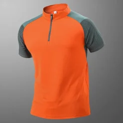 Men's T shirt Hiking Tee shirt Sleeveless Quarter Zip Tee Tshirt Muscle T-Shirt Short Sleeve Shirt Outdoor Quick Dry Workout Soft Sweat wicking Polyester Patchwork Black White Blue Gym Climbing