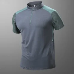 Men's T shirt Hiking Tee shirt Sleeveless Quarter Zip Tee Tshirt Muscle T-Shirt Short Sleeve Shirt Outdoor Quick Dry Workout Soft Sweat wicking Polyester Patchwork Black White Blue Gym Climbing