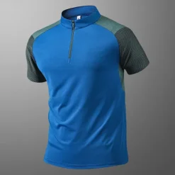 Men's T shirt Hiking Tee shirt Sleeveless Quarter Zip Tee Tshirt Muscle T-Shirt Short Sleeve Shirt Outdoor Quick Dry Workout Soft Sweat wicking Polyester Patchwork Black White Blue Gym Climbing