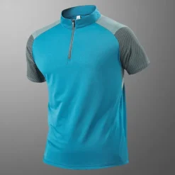 Men's T shirt Hiking Tee shirt Sleeveless Quarter Zip Tee Tshirt Muscle T-Shirt Short Sleeve Shirt Outdoor Quick Dry Workout Soft Sweat wicking Polyester Patchwork Black White Blue Gym Climbing