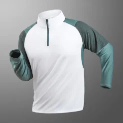 Men's T shirt Hiking Tee shirt Long Sleeve Quarter Zip Tee Tshirt Muscle T-Shirt Bodybuilding Stretch Tee Outdoor Quick Dry Workout Soft Sweat wicking Polyester Patchwork Black White Royal Blue Gym