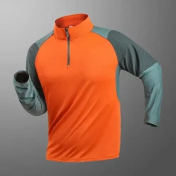 Men's T shirt Hiking Tee shirt Long Sleeve Quarter Zip Tee Tshirt Muscle T-Shirt Bodybuilding Stretch Tee Outdoor Quick Dry Workout Soft Sweat wicking Polyester Patchwork Black White Royal Blue Gym