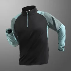 Men's T shirt Hiking Tee shirt Long Sleeve Quarter Zip Tee Tshirt Muscle T-Shirt Bodybuilding Stretch Tee Outdoor Quick Dry Workout Soft Sweat wicking Polyester Patchwork Black White Royal Blue Gym