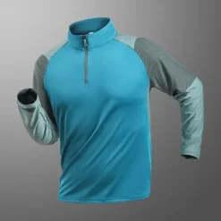Men's T shirt Hiking Tee shirt Long Sleeve Quarter Zip Tee Tshirt Muscle T-Shirt Bodybuilding Stretch Tee Outdoor Quick Dry Workout Soft Sweat wicking Polyester Patchwork Black White Royal Blue Gym
