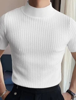 Men's T Shirt Knit Tee Tee Top Mock Turtleneck Short Sleeves Turtleneck Summer Plain Fashion Designer Basic Knitting Vacation Street Going out Black White Coffee Top Tee for Men