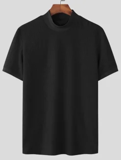 Men's T Shirt Knit Tee Tee Top Mock Turtleneck Short Sleeves Turtleneck Summer Plain Fashion Designer Basic Knitting Vacation Street Going out Black White Coffee Top Tee for Men