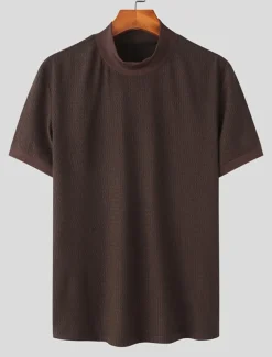 Men's T Shirt Knit Tee Tee Top Mock Turtleneck Short Sleeves Turtleneck Summer Plain Fashion Designer Basic Knitting Vacation Street Going out Black White Coffee Top Tee for Men