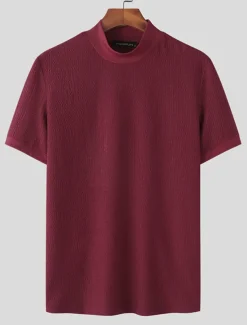 Men's T Shirt Knit Tee Tee Top Mock Turtleneck Short Sleeves Turtleneck Summer Plain Fashion Designer Basic Knitting Vacation Street Going out Black White Coffee Top Tee for Men