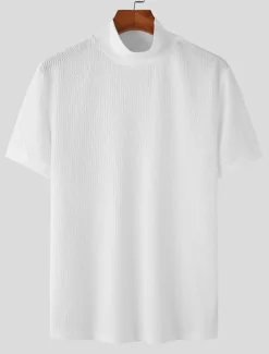 Men's T Shirt Knit Tee Tee Top Mock Turtleneck Short Sleeves Turtleneck Summer Plain Fashion Designer Basic Knitting Vacation Street Going out Black White Coffee Top Tee for Men