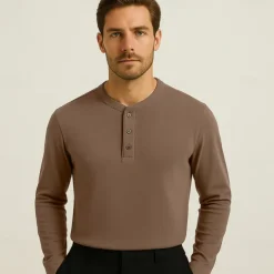 Men's T Shirt Long Sleeve Solid Neutral Daily Casual Button Up Henley School Home Work All Seasons Deep Green Dark Grey Black Henley T-Shirt