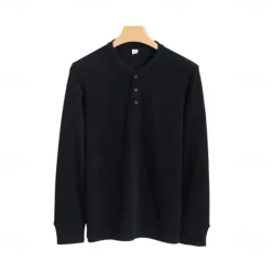 Men's T Shirt Long Sleeve Solid Neutral Daily Casual Button Up Henley School Home Work All Seasons Deep Green Dark Grey Black Henley T-Shirt