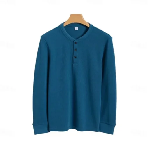 Men's T Shirt Long Sleeve Solid Neutral Daily Casual Button Up Henley School Home Work All Seasons Deep Green Dark Grey Black Henley T-Shirt