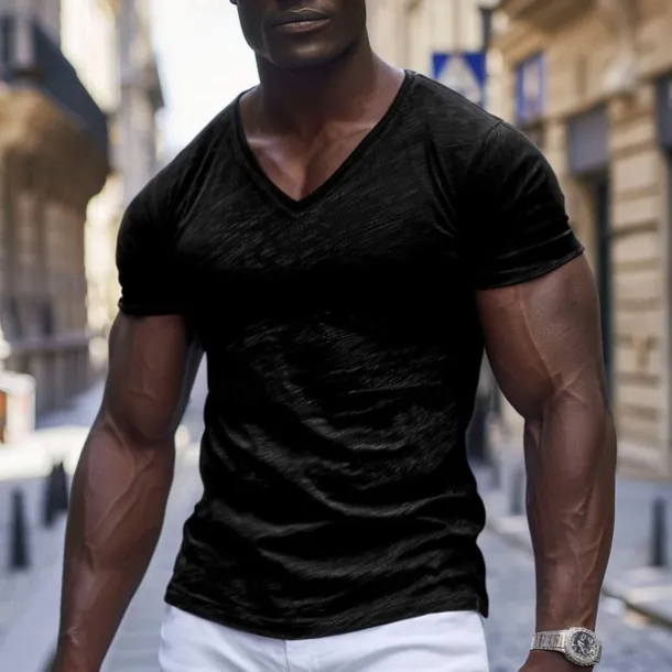 Men's T Shirt Moisture Wicking Shirts Bamboo T-shirt Short Sleeve V Neck Summer Plain Sports Basic Casual Classic Style Casual Light Blue Black White Top Tee for Men