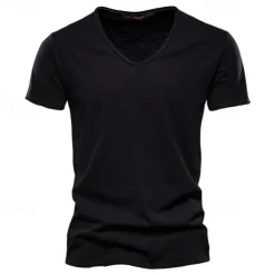 Men's T Shirt Moisture Wicking Shirts Bamboo T-shirt Short Sleeve V Neck Summer Plain Sports Basic Casual Classic Style Casual Light Blue Black White Top Tee for Men
